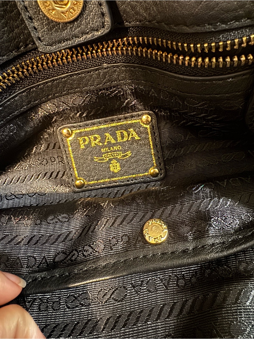 Prada Black Leather Tote with Gold-Tone Buckle Accents - Picture 8 of 12